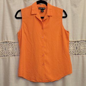 Oliver Perry 100% Silk Neon Orange Collar Button-Up Blouse